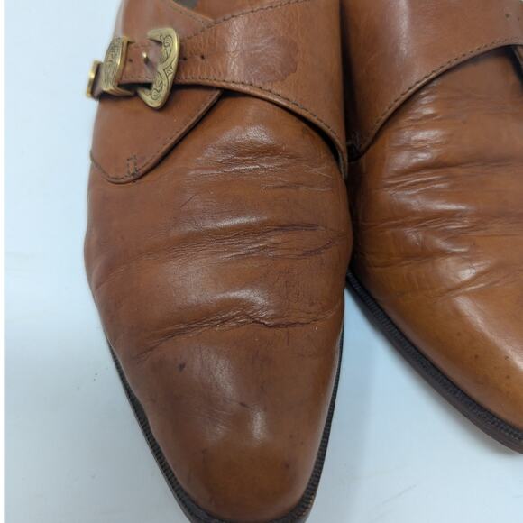 1980s Vintage Proposta Italian Leather Loafers with Western Buckle Brown Size 37 - Picture 8 of 13